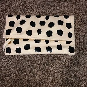 Clare V clutch. White with navy polka dots.